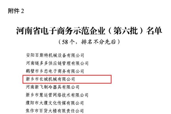 新乡365电竞机械荣获河南省电子商务示范企业 新乡365电竞机械荣获河南省电子商务示范企业
